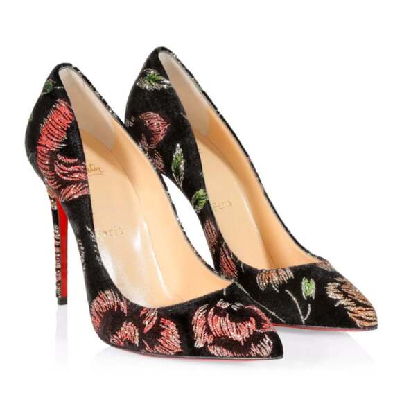 Christian Louboutin Pigalle Follies 100 Black Velvet Red Glitter Heel Pump 37.5 - Picture 3 of 11